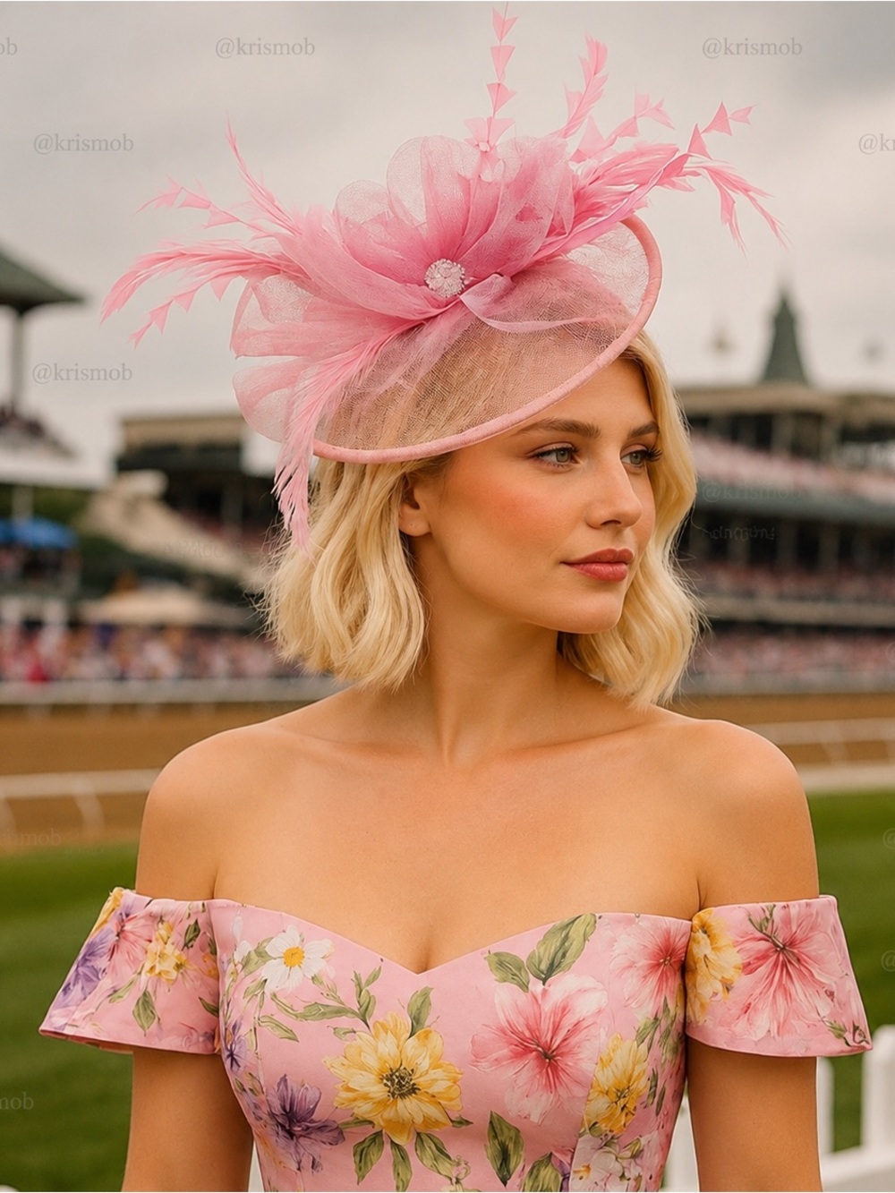 Kentucky Derby Hat KY Oaks Fascinator Elegant Pink Feather Statement Headwear